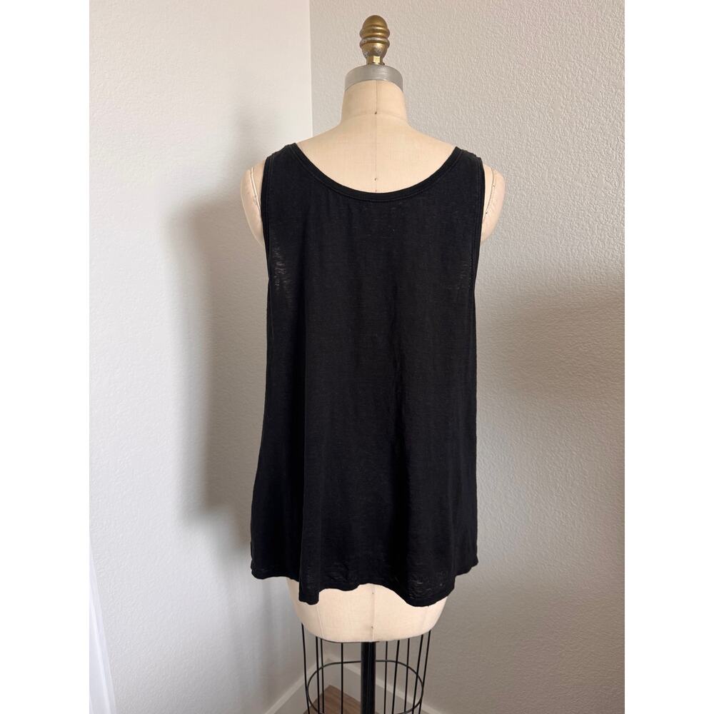 Eileen Fisher Black Organic Linen Tank Medium Minimalist Scoop Neck Layer - Picture 3 of 7